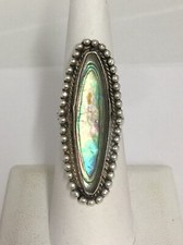 Vintage Abalone Paua Shell Ring Size 7 3/4 Sterling Silver 925
