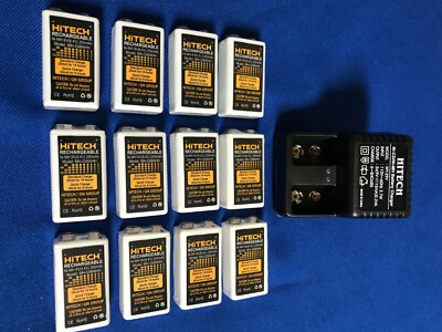 12 of Hitech 9V-NiMh 250mAh Rechargeable battery with FREE 9v Charger.Up~50%SALE
