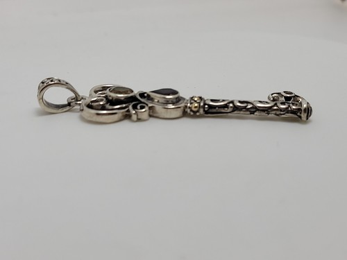 SAMUEL BENHAM BJC 18k GOLD Sterlingsilber Citrin Granat Schlüssel Anhänger! - Bild 4 von 4