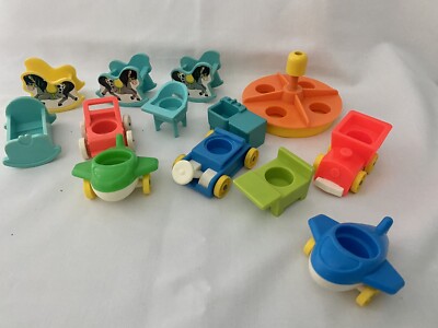 Vtg Fisher Price Little People Nursery Lot Train Plane Rocking Horse