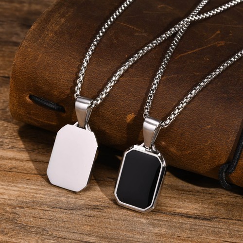 Vnox Men's Stainless Steel Necklace Square Pendant Box Chain Sport Boy Collar - Picture 7 of 20