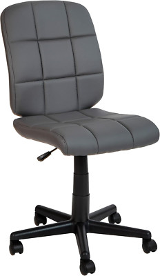 Stylish Gray Vinyl Swivel Task Chair with Tufted Back and 360° Mobility