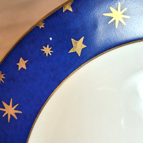 Blue Sakura Galaxy Porcelain Salad Plates 14k Gold Stars and Trim 8" Set of 2 - Picture 6 of 9