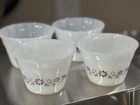 Vintage Dynaware Pyr-O-Rey 4 Ramekin Milk Glass Custard Cup Brown Daisy Flower