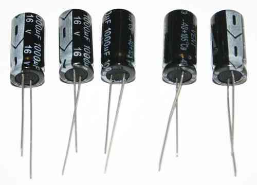 5 x Elko, radial, 1000µF ( 1000uF ) / 16V / 105°C