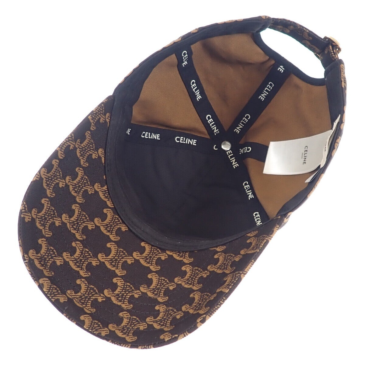 CELINE Triomphe Monogram Baseball Cap Hat Cotton Brown Size S Unisex ISY image 6