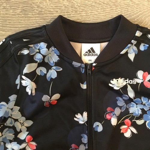 Girl's adidas Jacket Size 6X Blue And Black Floral Print Full Zip Side Pockets - Picture 3 of 5