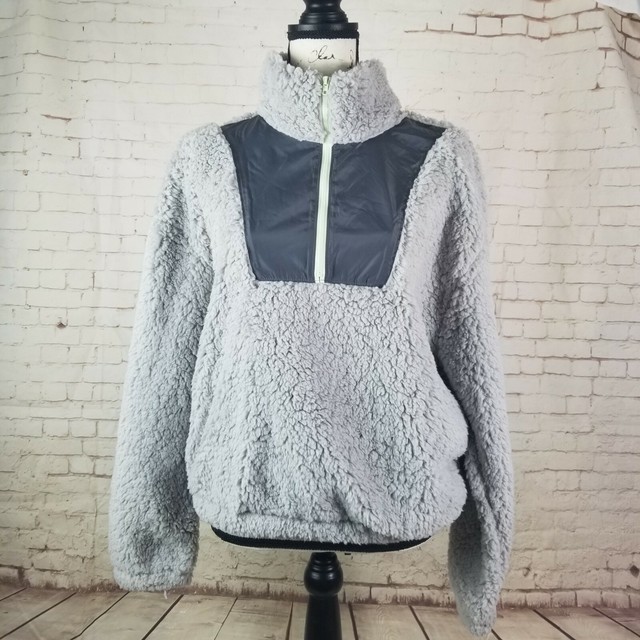 Wild Fable Fleece 3/4 Zip Pullover Sweatshirt Grey Womens Size L New eBay
