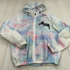 Stussy Jacket Womens Medium Tye Dye Windbreaker Hooded Nyc Tokyo