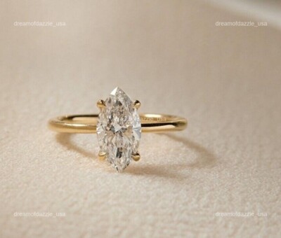 April Birth Lab Grown Diamond 18K Gold Engagement Solitaire Statement Prong Ring