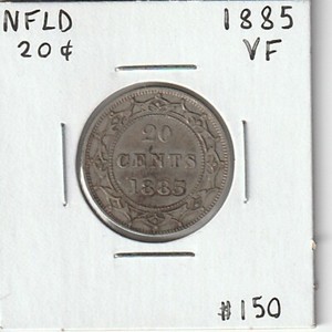 1885 Newfoundland 20 Cents Silver Coin Mintage of 40,000