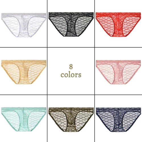 M-3XL Sexy Men Sheer Briefs Seamless See-through Ice Silk Mesh Underwear Panties - Picture 2 of 20