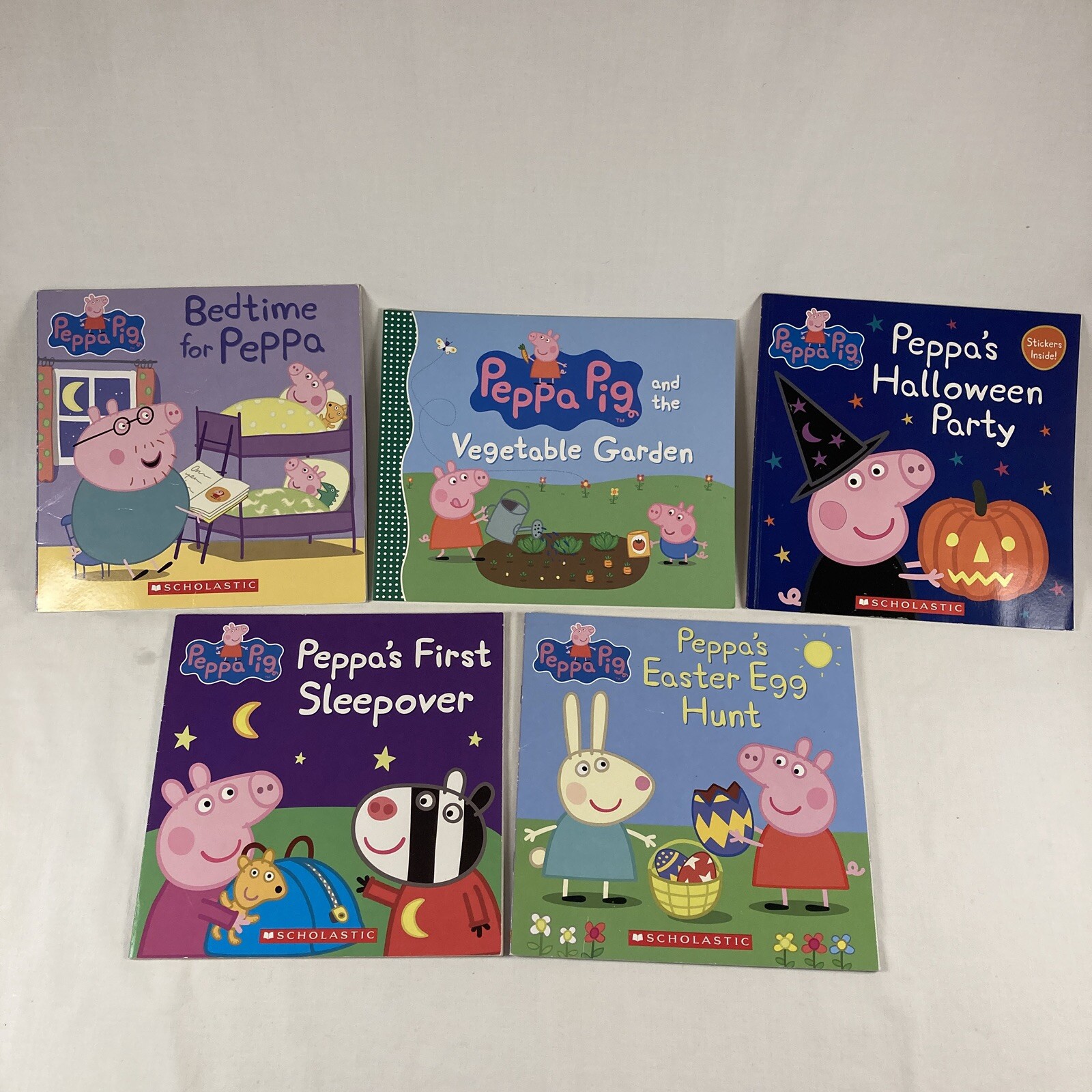 PEPPA PIG Lot of 5 Books Vegetable Garden Sleepover Bedtime Halloween Easter