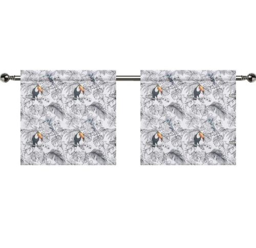 Bird print Tier Curtains 28x24in Long half window curtains 2 pack