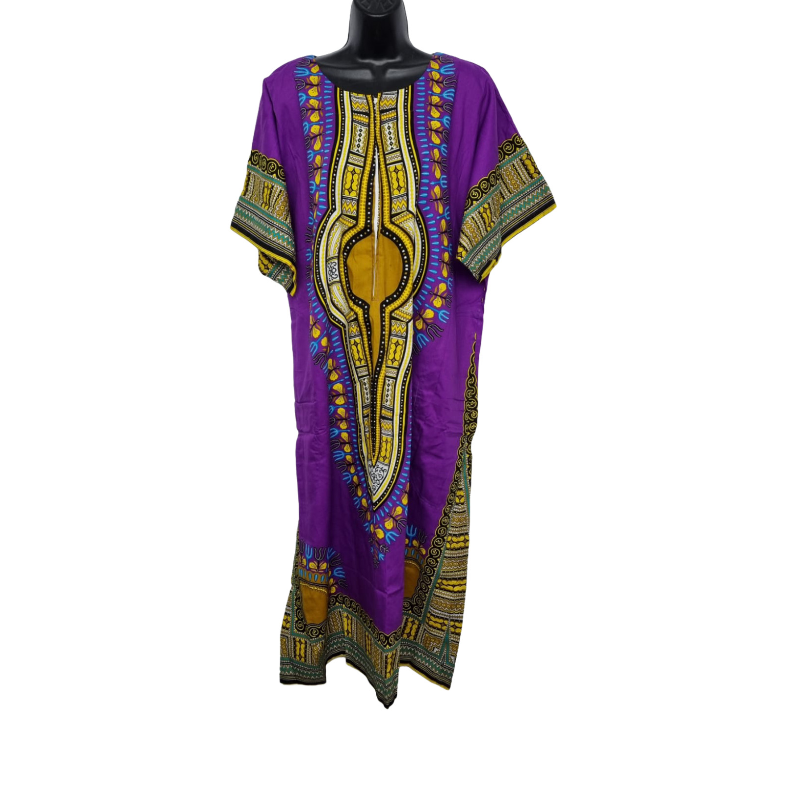 New Womens 100% COTTON Long Kaftan Dress Summer Dashiki African Print One Size 