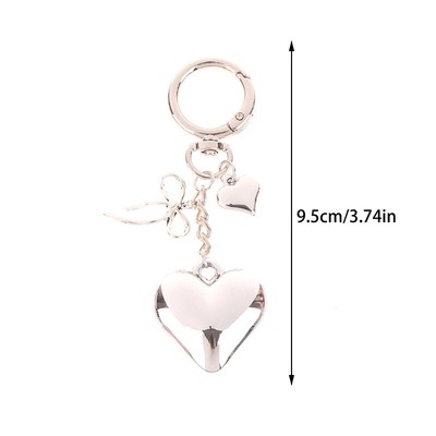 Y2K Silver Love Heart Bow Keyring Fashion Simple Metal Keychain Bag Pendant