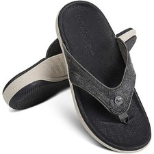 Flip Flops Arch Support Memory Foam Non-Slip Sole Metallic PU Straps Matte Bk 9