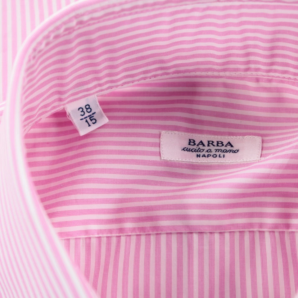 Camisa de vestir Barba nueva con etiquetas talla 15 38 rosa con rayas blancas 100 % algodón Foto 2 de 4