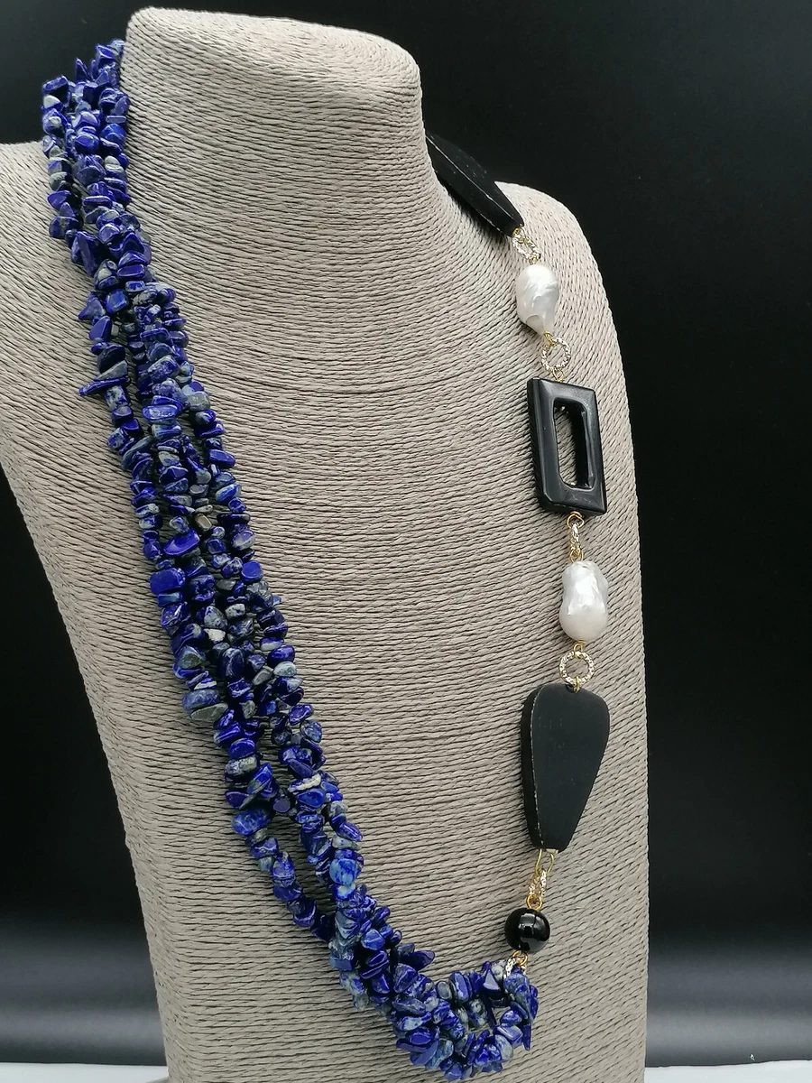 Grand Collier Lapis Lazuli 80cm - Perles Naturelles Bleues, Pierre Fine Non Teintée