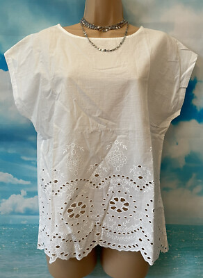MONSOON BEACH M 12/14/BNWT Ivory  Lila  Broderie Anglais Short Sleeve Top