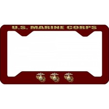 usmc marine corps insignia military logo red thin style license plate frame