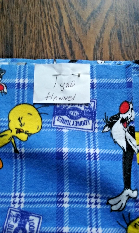 vintage Tweety Bird Blue Plaid Flannel 1 Yard Cotton Fabric - New Old Stock - Image 3 of 3