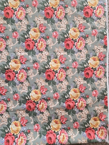 Daisy Kingdom Grannies Roses On Green Fabric 1.5+ Yds Shabby Country Vintage