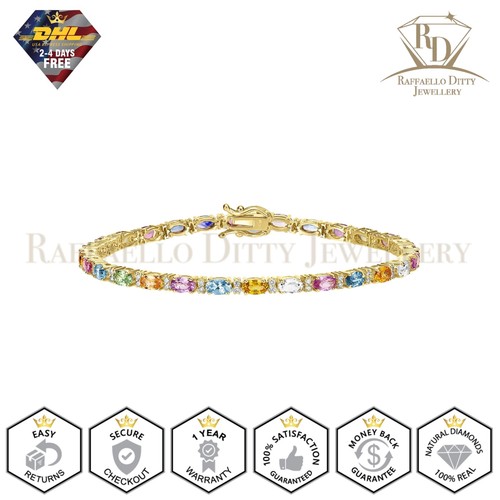 8.16 Ct Diamond & Ruby Tennis Bracelet Real 14K Yellow Gold Gift for Women - Picture 8 of 21