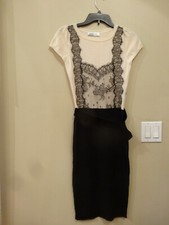 VALENTINO Black Lace Trim Short Sleeve Knit Dress. Size Small.