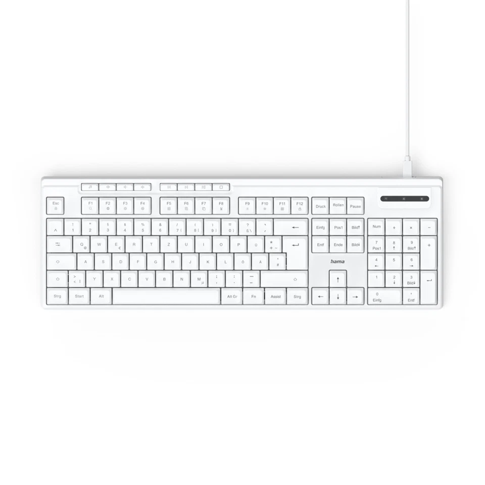 Hama PC Tastatur CK-200 kabelgebunden USB Keyboard DE QWERTZ 8 Media-Tasten Weiß - Bild 2 von 4
