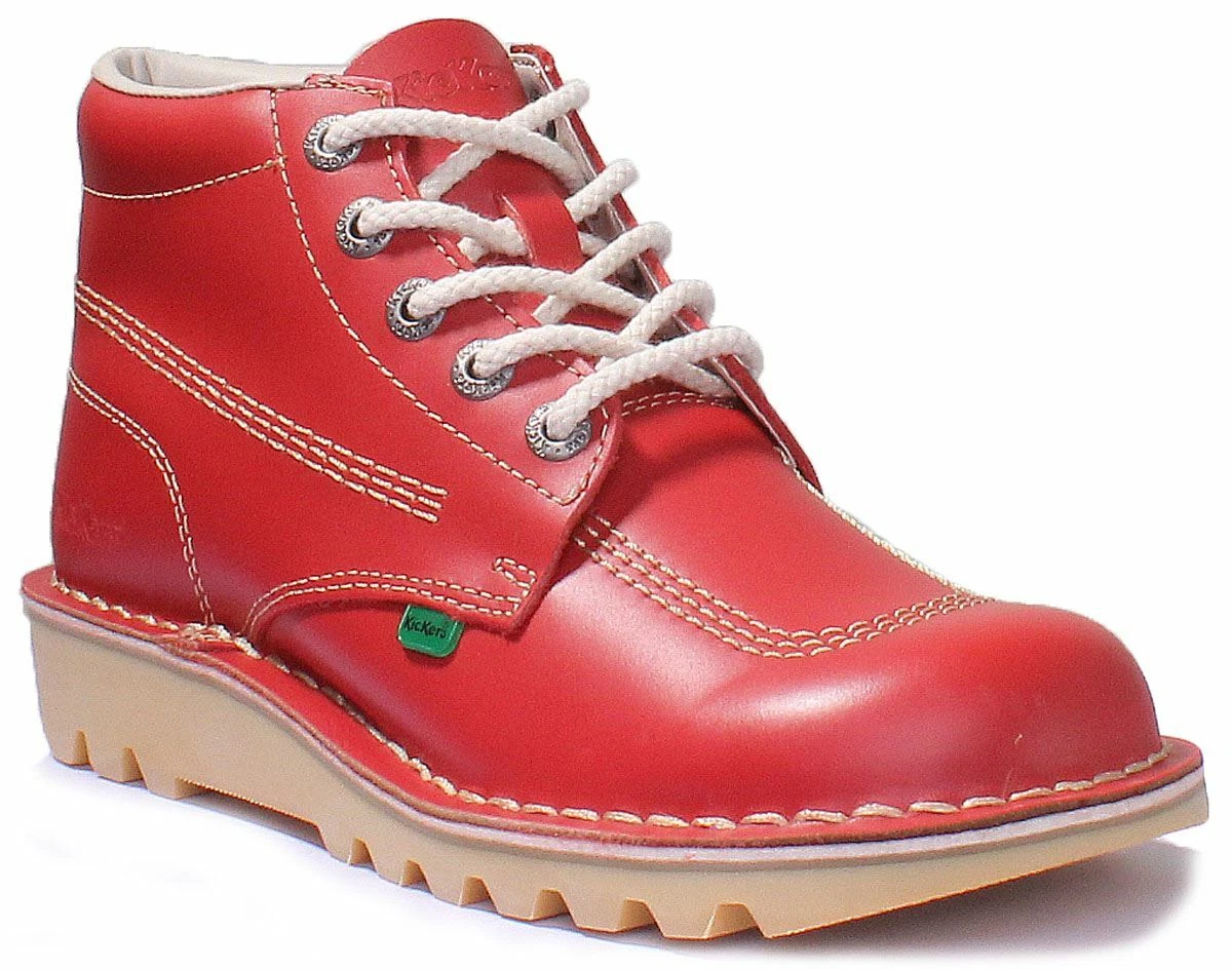 Kickers Kick Hi M Mens Lace Up Leather Ankle Boots In Red Size US 7 - 13