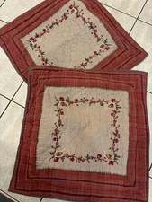 Pottery Barn Madera Pillow Shams Euro Floral Plaid Embroidered 29x29 -2