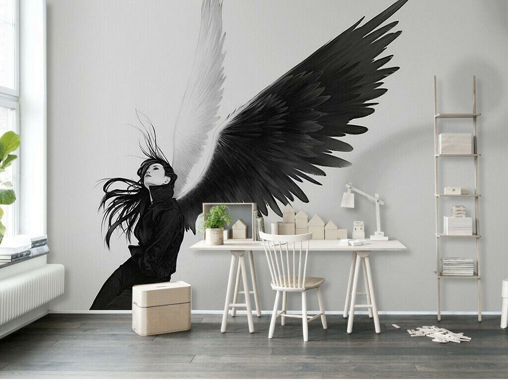 Fallen Angel Wings Black White Wallpaper Self-Adhesive Removable Wall Mural  | eBay
