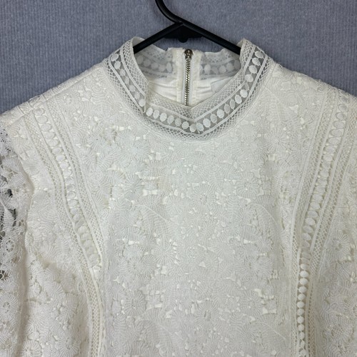 Witchery Dress Womens 14 White Limited Edition Lace Crochet Pleated Drop Waist - Picture 2 of 8