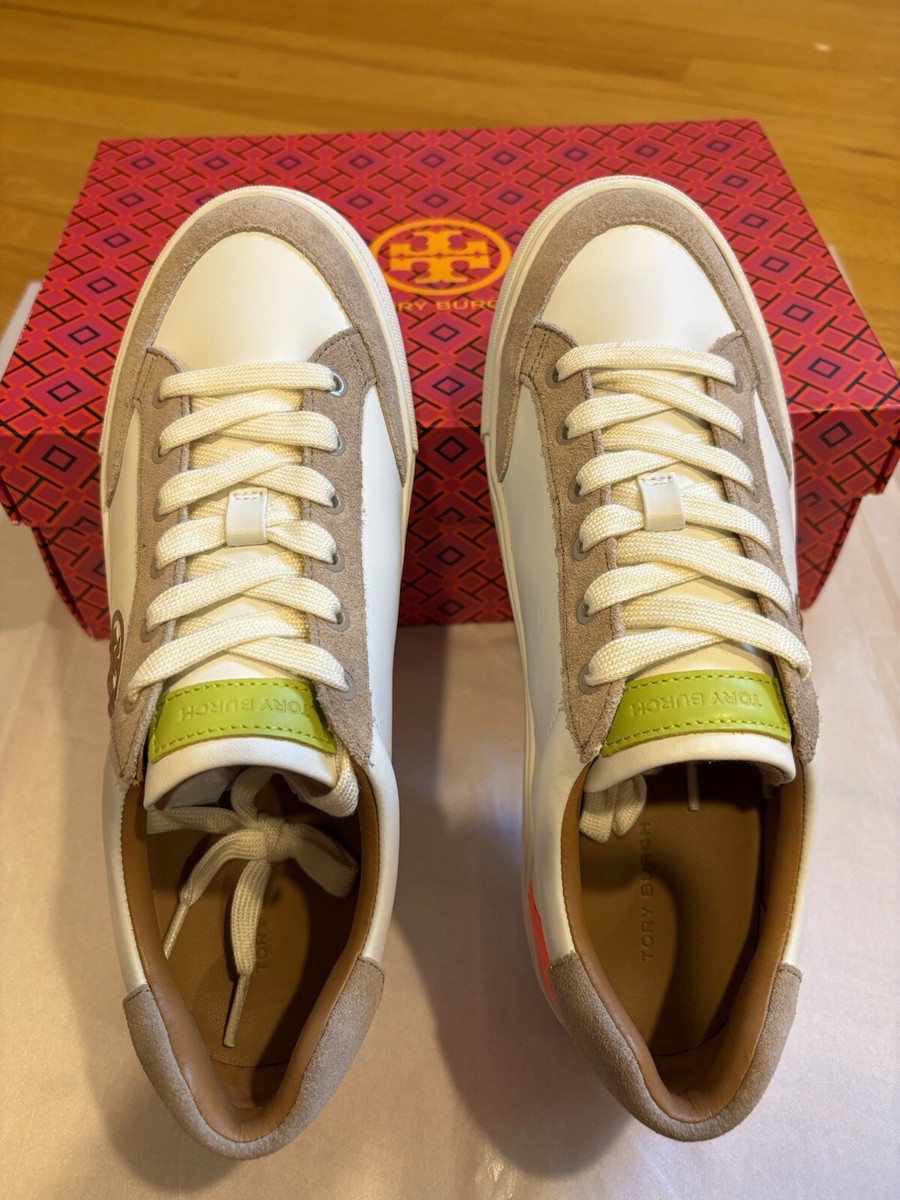 Tory Burch Color Block Sneaker White Tobacco Avola Size 8.5
