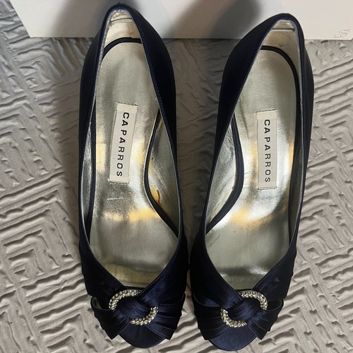 Caparros Marine Satin Ethel Pumps Women’s Shoes Size 8M Heels with Rhinestones - Picture 6 of 7
