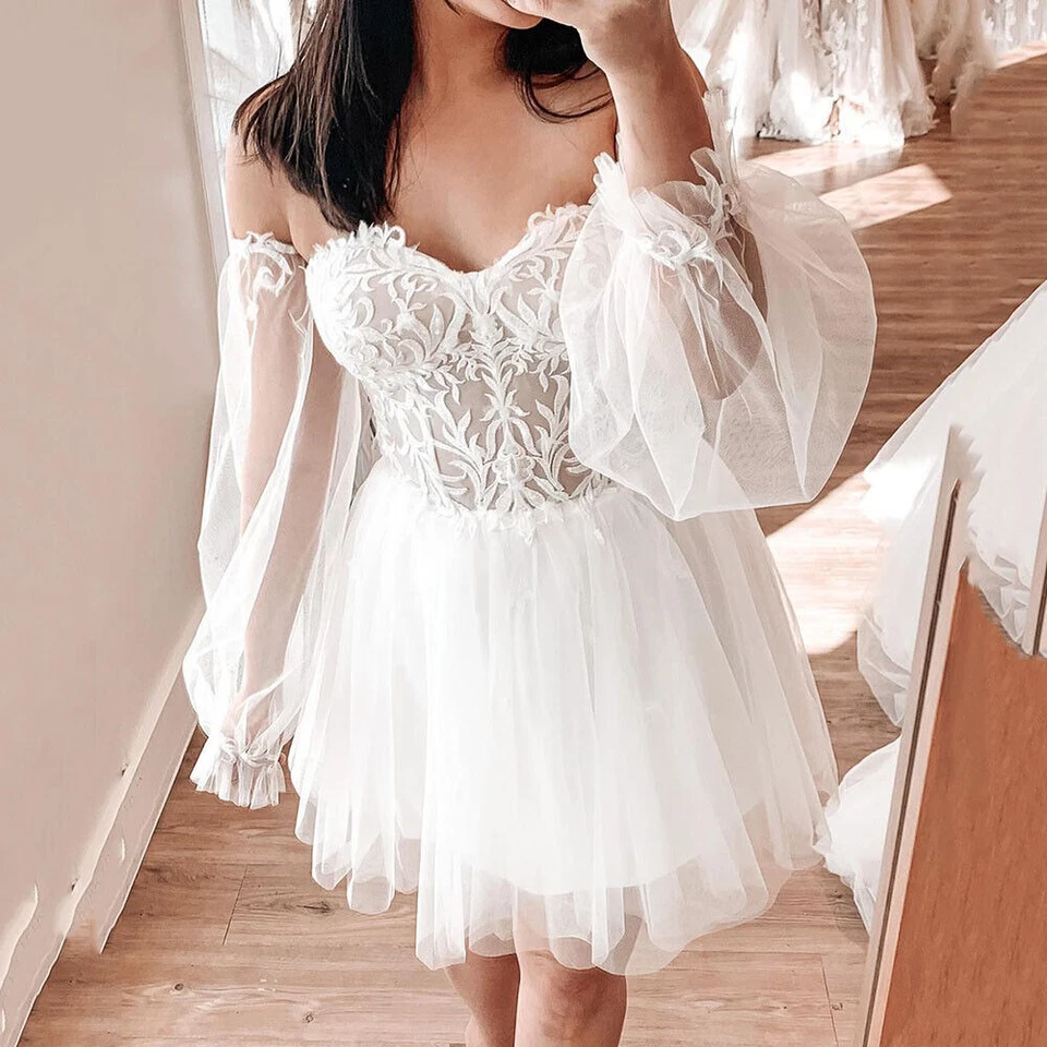 Short Wedding Dresses Off The Shoulder Knee Length Bridal Gowns White Ivory Plus - Image 3 of 4