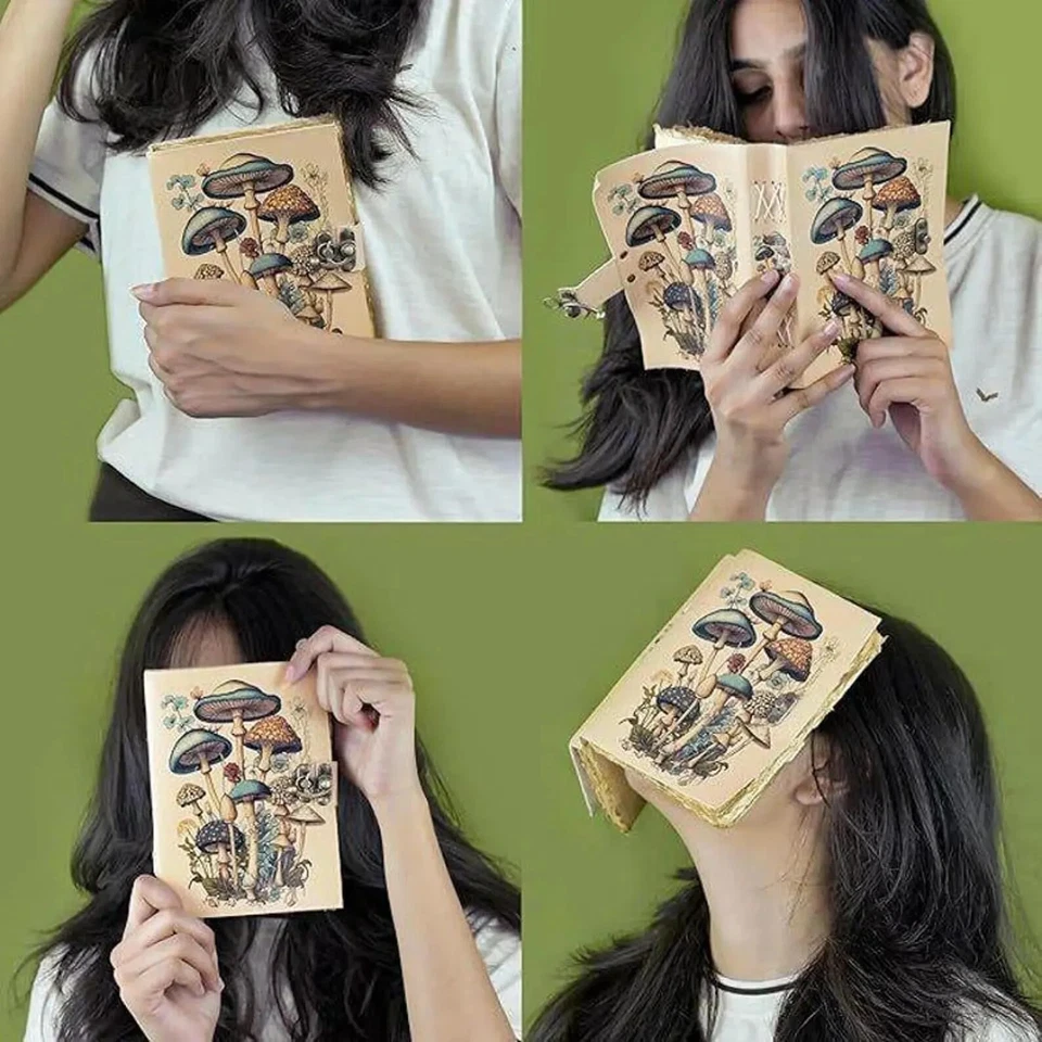 Libro de hechizos en blanco estampado de setas grimorio grande de 400 páginas de cuero sombreado. Foto 2 de 4