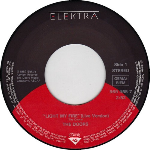 THE DOORS ~ Light My Fire ~ Rare 1987 German 7" vinyl single PR COPY in pic/slve - Picture 3 of 4