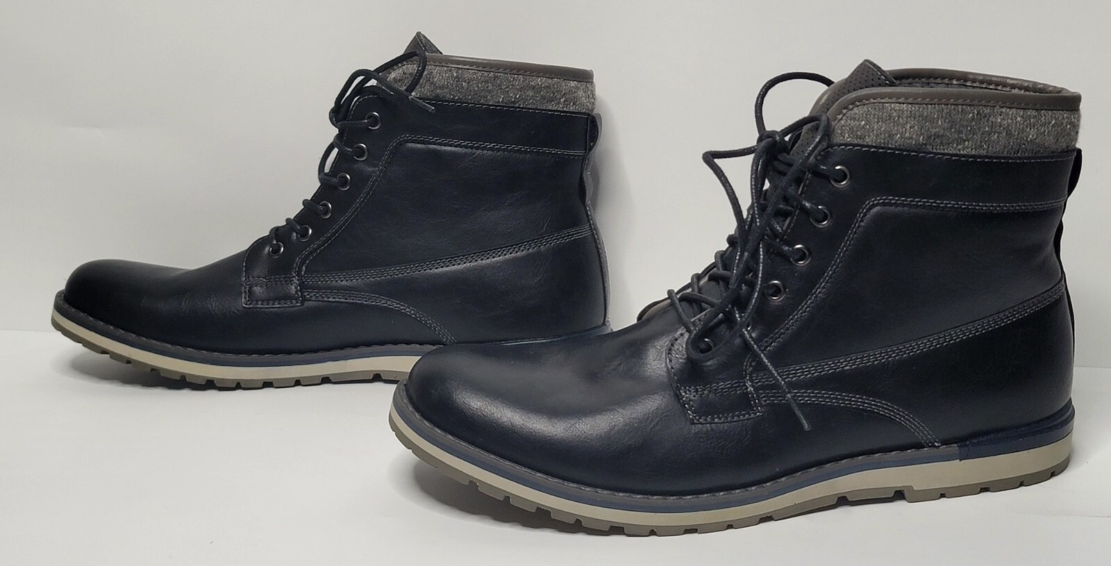 Sonoma Mens 13 BLACK Leather Sneaker FINDLAY Boot 73277 Grey Cloth ...