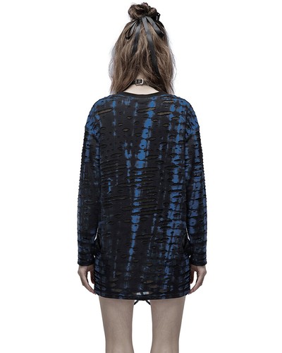 Punk Rave Womens Shredded Gothic Grunge Sweater Top With Scarf Hood Black Blue - Picture 6 of 13