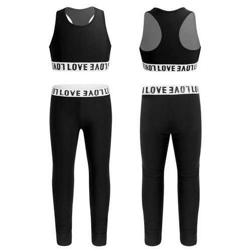 UK Kids Girls Leggings Sets Athletic Sports Outfits Racer Back Tank Skinny Pants - Picture 2 of 97