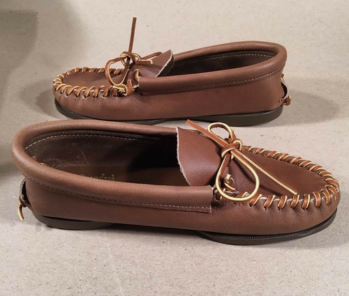 New Vintage Kids Leather ADIRONDACK MOCCASINS Made USA, Size 3.5 3-1/2 Y Youth - Picture 3 of 9