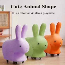 Cartoon Bunny Stool Rabbit Cozy Chair Kids Rolling Ottoman Footstool with Wheels