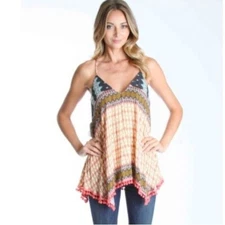 VaVa by Joy Han Top  Womens S Cami Coral Biana Cami Colorblock Tasseled Viscose