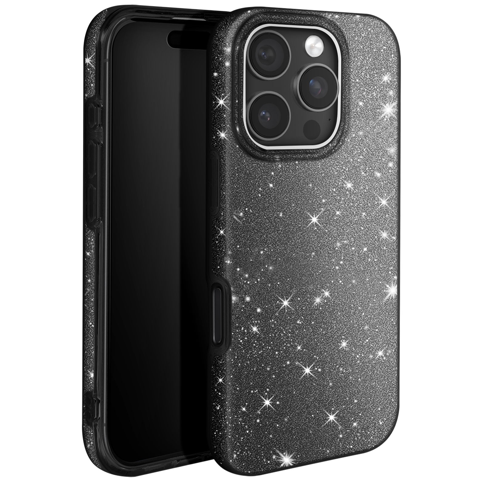 Coque iPhone 16 Pro antichoc paillettes or rose Avizar