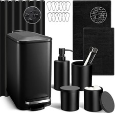 ALPIRIRAL 5Pcs Bathroom Set  Shower Curtain  Rugs, Black  Pump