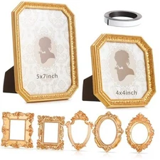 7 Pcs Vintage Resin Picture Frames Set Antique Gold Mini Photo Classic Style