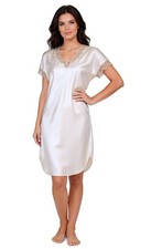 Shadowline Women's Nightgown Ivory Satin Charming Silky Short Sleepshirt Elegant