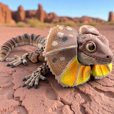 3D Printed Frilled Lizard Dragon   Orange Gradient Morph (12 Inches Long × 6